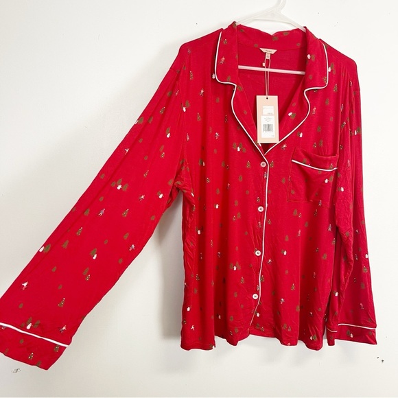Eberjey Sleep Shirt Womens XL Red Button Front Loungewear Gisele Ski NWT NEW - Picture 2 of 10